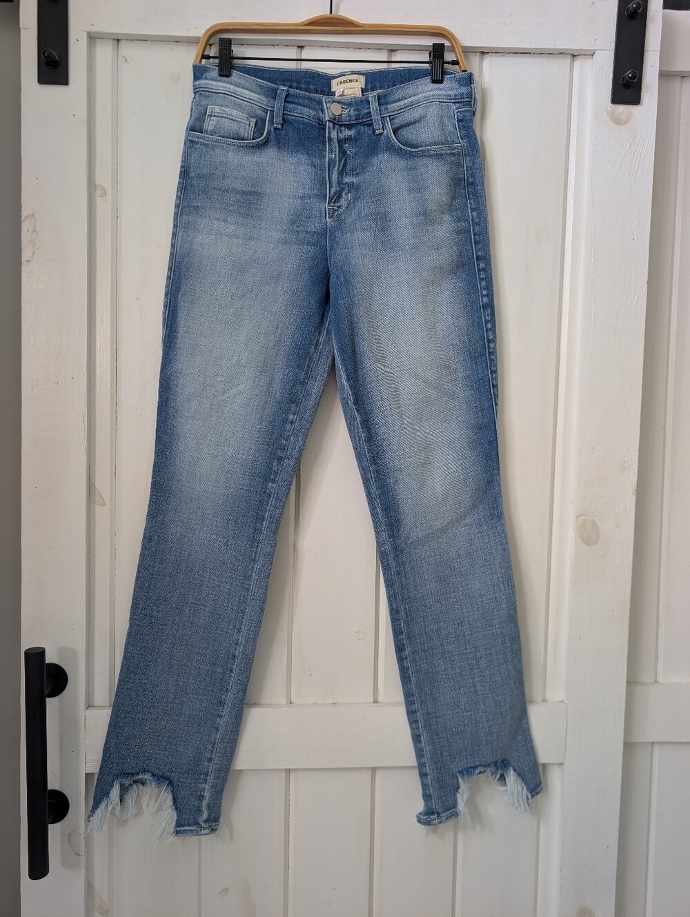 L'AGENCE Harmon High Rise Slim Straight Jeans Indie Destruct Size 28